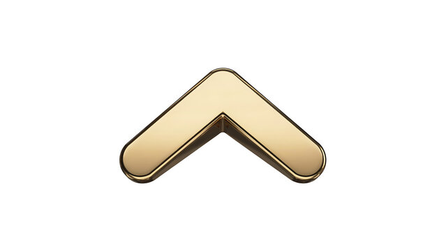 Gold metallic chevron arrow icon pointing upwards with metallic, pointing
