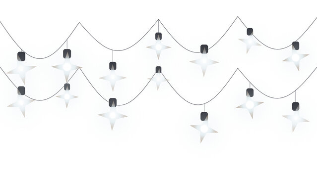 Hanging star shaped string lights glowing decoration on transparent background