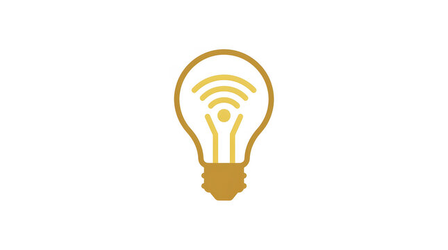 Golden light bulb icon featuring a wireless internet signal connection symbol