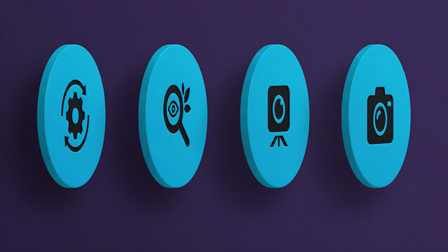 Four modern blue circular icon buttons for digital photography and image editing