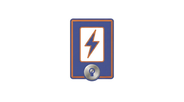 Electric vehicle charging station icon with metallic lock and bolt symbol