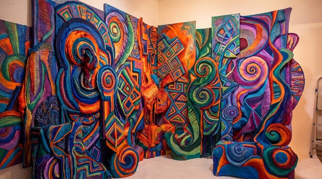 maximalist art style, vibrant, intricate abstract patterns swirl together in a kaleidoscope of colors