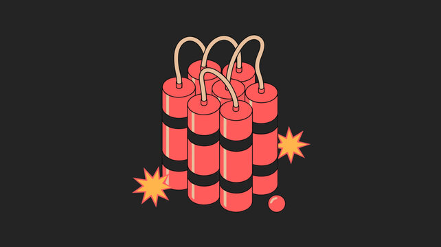 Bundle of red dynamite sticks with lit fuses and sparks on a dark grey background