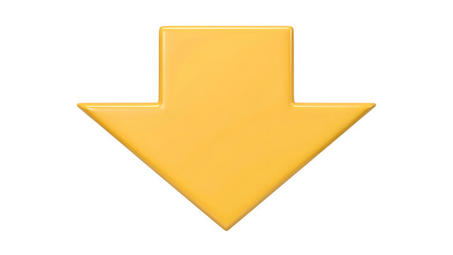 Bright yellow matte downward arrow icon with direction downward navigation