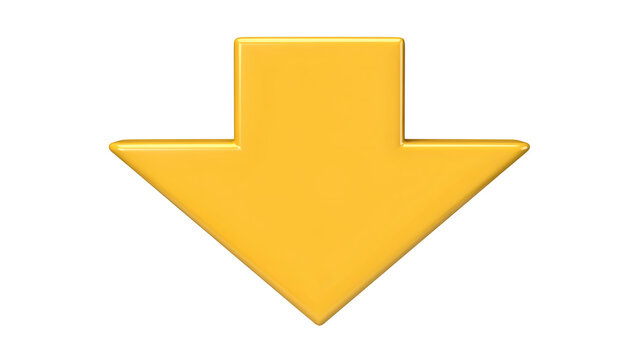Bright yellow matte downward arrow icon with direction downward navigation
