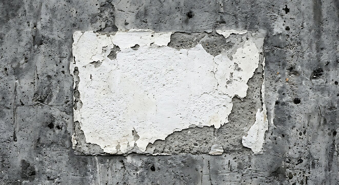 Industrial texture of a weathered concrete wall featuring peeling white paint and a grunge finish