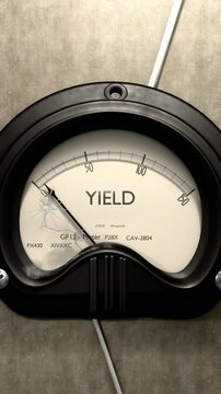 Yield meter showing low levels of yield. Minimum and decreasing yield value, below the norm. Lack of yield. None of it, insufficient.