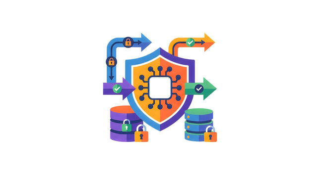 Endpoint protection vector illustration, network security logo, data security icon, secure database server illustration, cpu and lock