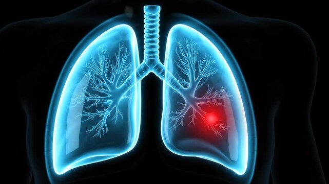 3D Render of Translucent Glowing Cyan Glass Human Lungs Isolated on Transparent Background