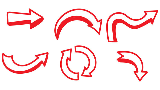 Red Curved and Directional Arrow Icon Set on Transparent Background for Navigation Design