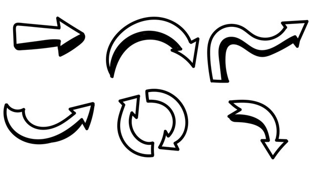 Black Curved and Directional Arrow Icon Set on Transparent Background for Navigation Design