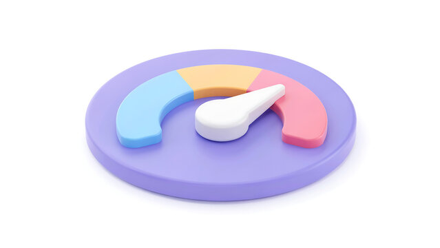 Minimalist 3D gauge meter icon representing progress or performance status