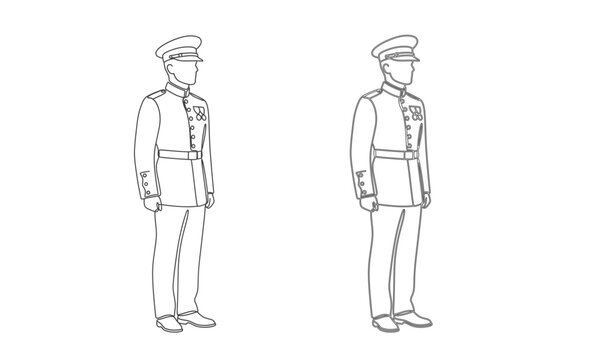 Two uniformed guards standing at attention with caps and face masks isolated on transparent background, isolated on white background, Vector Veterans Day (USA) one line art editable  vector design 202