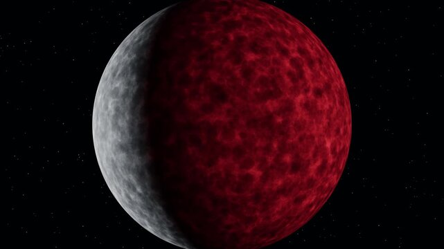 Earth umbra covering full moon surface 4K animation, lunar eclipse with pulsating twinkling stars in starry space, 3D motion graphics