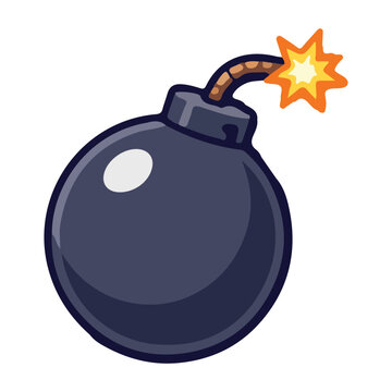 Round cartoon bomb with burning fuse
