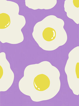 fried eggs seamless pattern on purple background