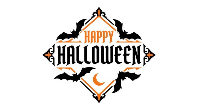 Elegant happy halloween design with bats and moon in a vintage style