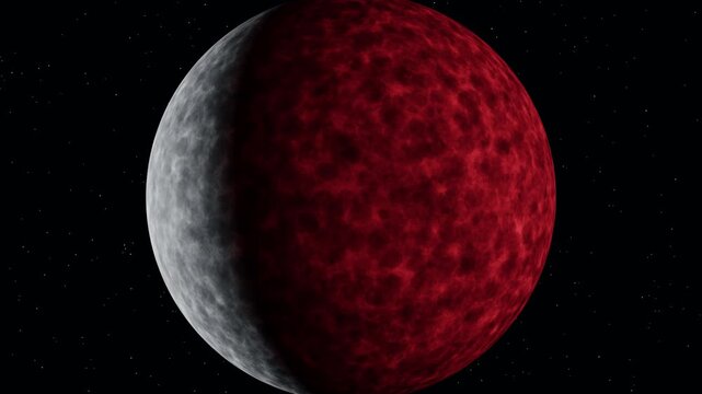 Earth umbra covering full moon surface 4K animation, lunar eclipse with pulsating twinkling stars in starry space, 3D motion graphics