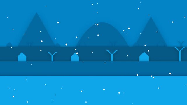Animated Winter Landscape with Snowfall and Rotating Windmill Motion Graphics.