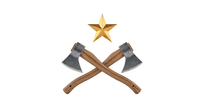 Vector illustration of two crossed axes with a golden star above on a transparent background