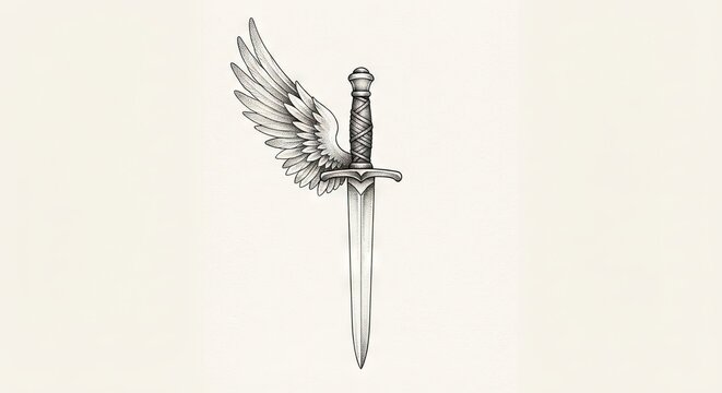Winged sword pencil sketch design
