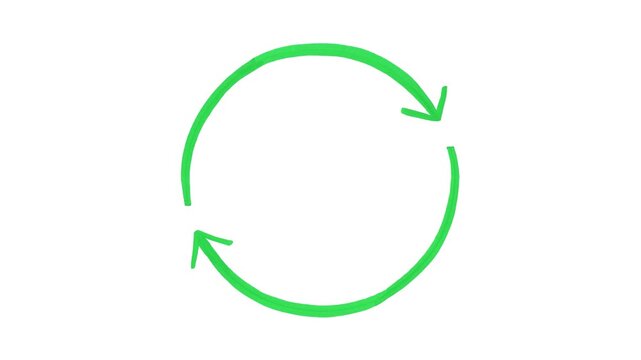 Hand drawn green circle arrow rotation animation.