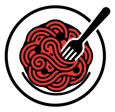 Minimalist vector illustration of red spaghetti pasta served on plate