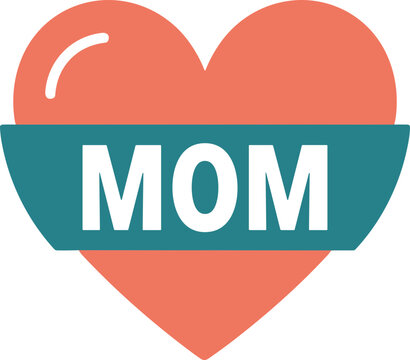 Red heart with mom text on teal banner. Red heart with mom text on banner for gift tags