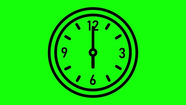 Animated analog clock with spinning hands on green screen background