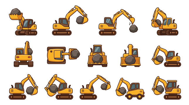 Construction demolition machines with wrecking ball icons.