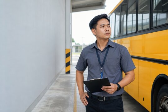 School Bus Driver Recruitment Young Candidate Copy Space