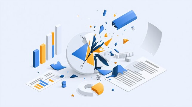 Financial chart exploding with data loss and business failure during economic crisis