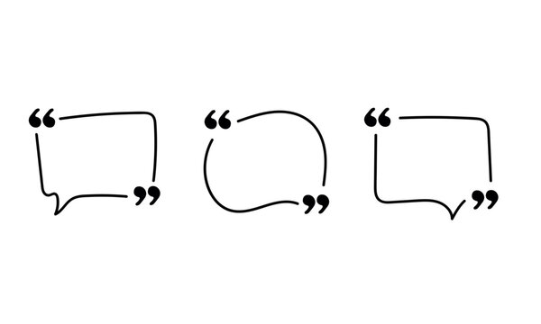 Set of three hand drawn speech bubbles with quotation marks, vector illustration