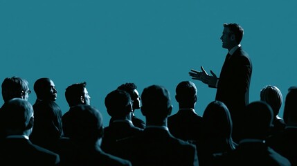 Fototapeta premium Business man speaking to an attentive audience in a modern conference room during a presentation