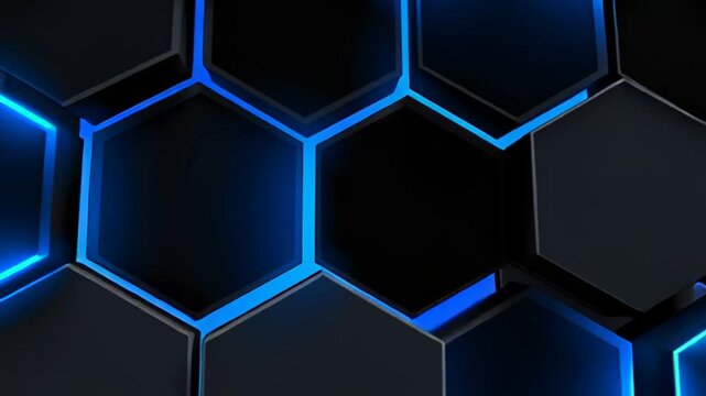 Blue Hexagonal Technology Grid Glows in a Dark Cyber Space
