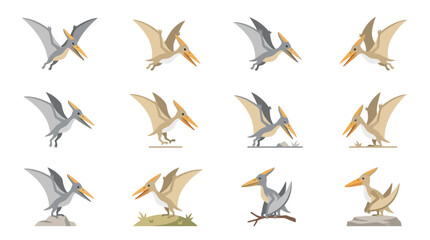 Stylized pterodactyl dinosaur illustrations with scenic elements. © Septi