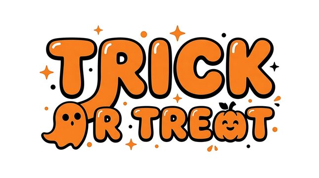 Trick or treat halloween lettering with cute ghost and pumpkin