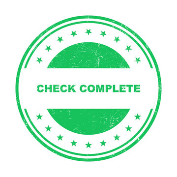 Green circular rubber stamp with the text check complete in a distressed style isolated on transparent background