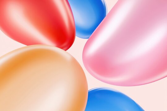 Colorful inflated balloons with soft puffy shapes against pastel background