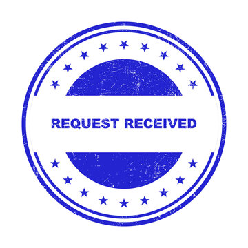 Blue rubber ink stamp with text request received in a circular frame design isolated on transparent background