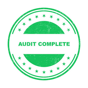 Green circular rubber stamp icon with the words audit complete in the center isolated on transparent background