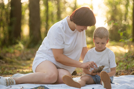 Mother and son in a park