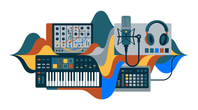 Electronic Music Studio Gear and Sound Waves
