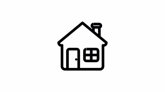 Animated home line art icon with chimney for real estate and housing 4k animation