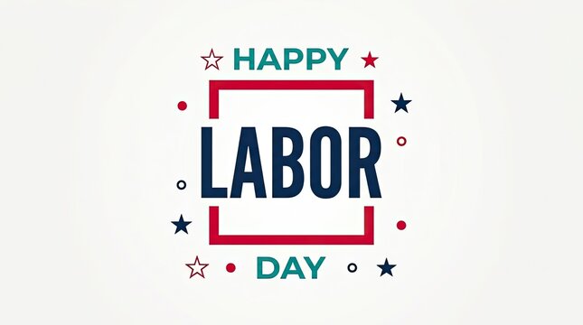 A festive and modern greeting card design celebrating the national holiday of labor day with decorative stars