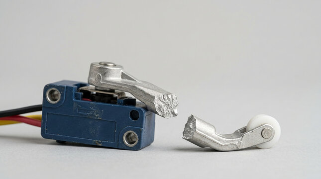 Broken HVAC damper limit switch with snapped roller lever