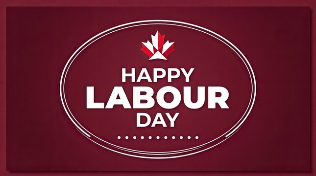 Elegant happy labour day greeting card design featuring a decorative frame on a deep red background