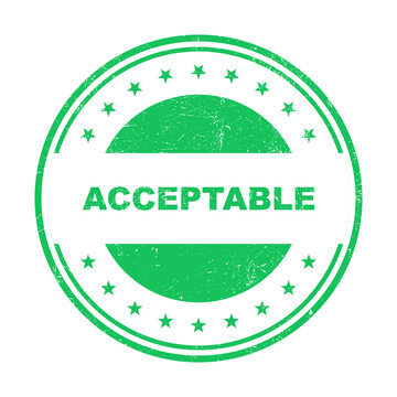 Green rubber stamp icon with the word acceptable in a round vintage style frame isolated on transparent background