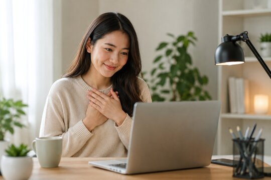 Respectful Online Communication with a Relaxed Woman Using a Laptop