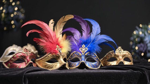 Colorful venetian carnival masks with feathers